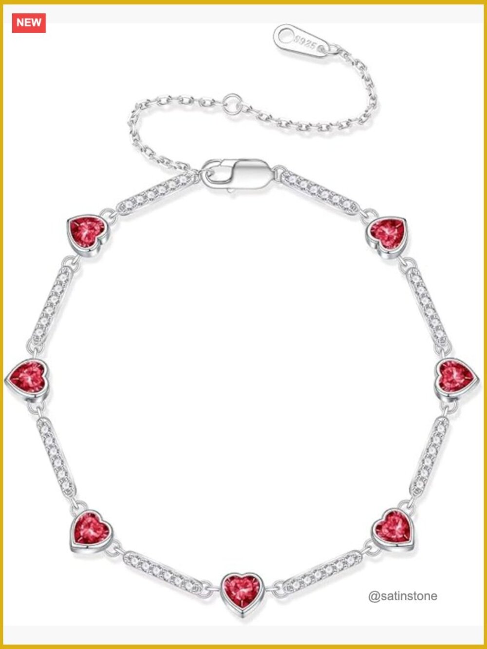 925 Sterling Silver Heart Birthstone Link Bracelet 6-8 inches